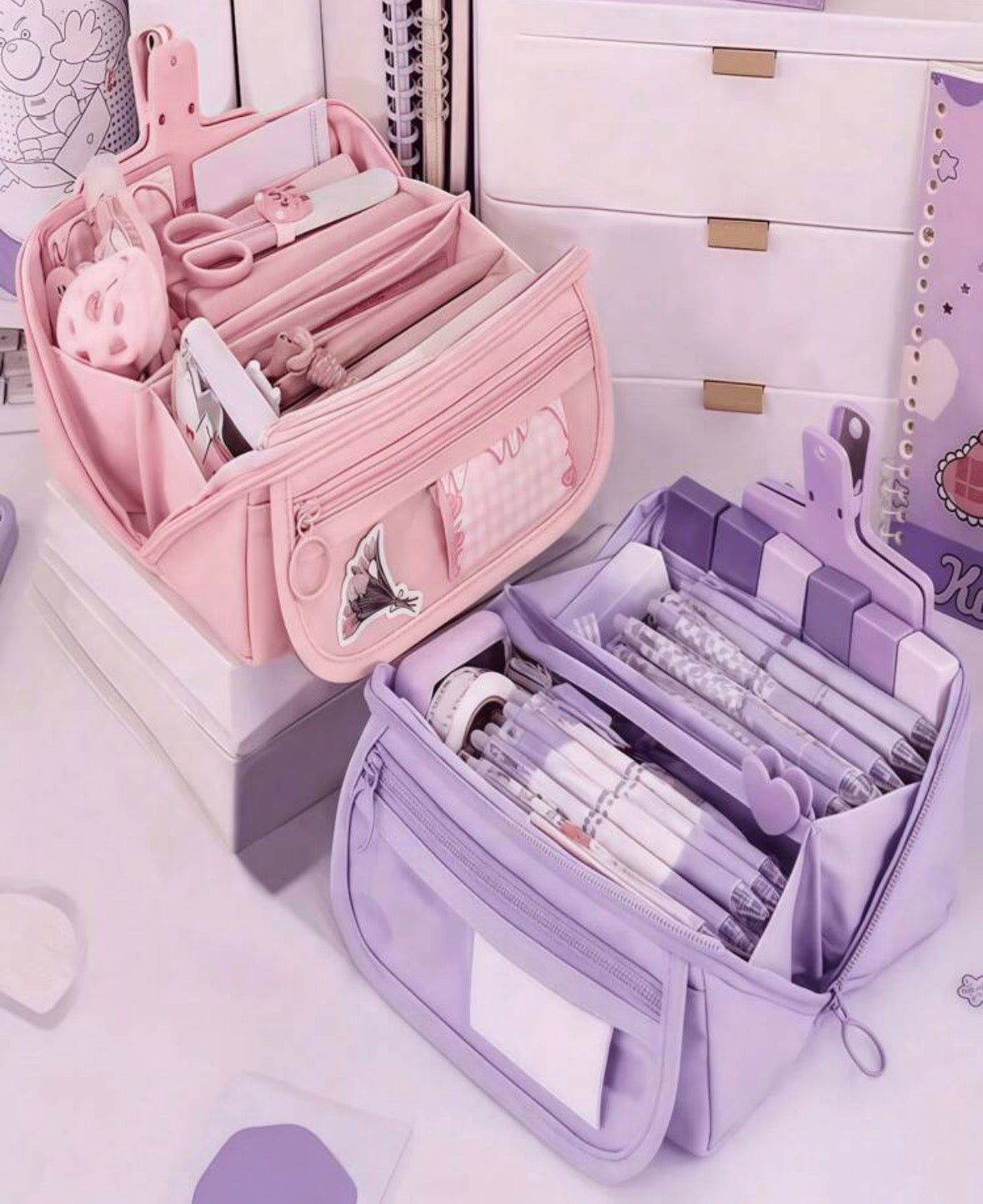 Pencil case with many compartments