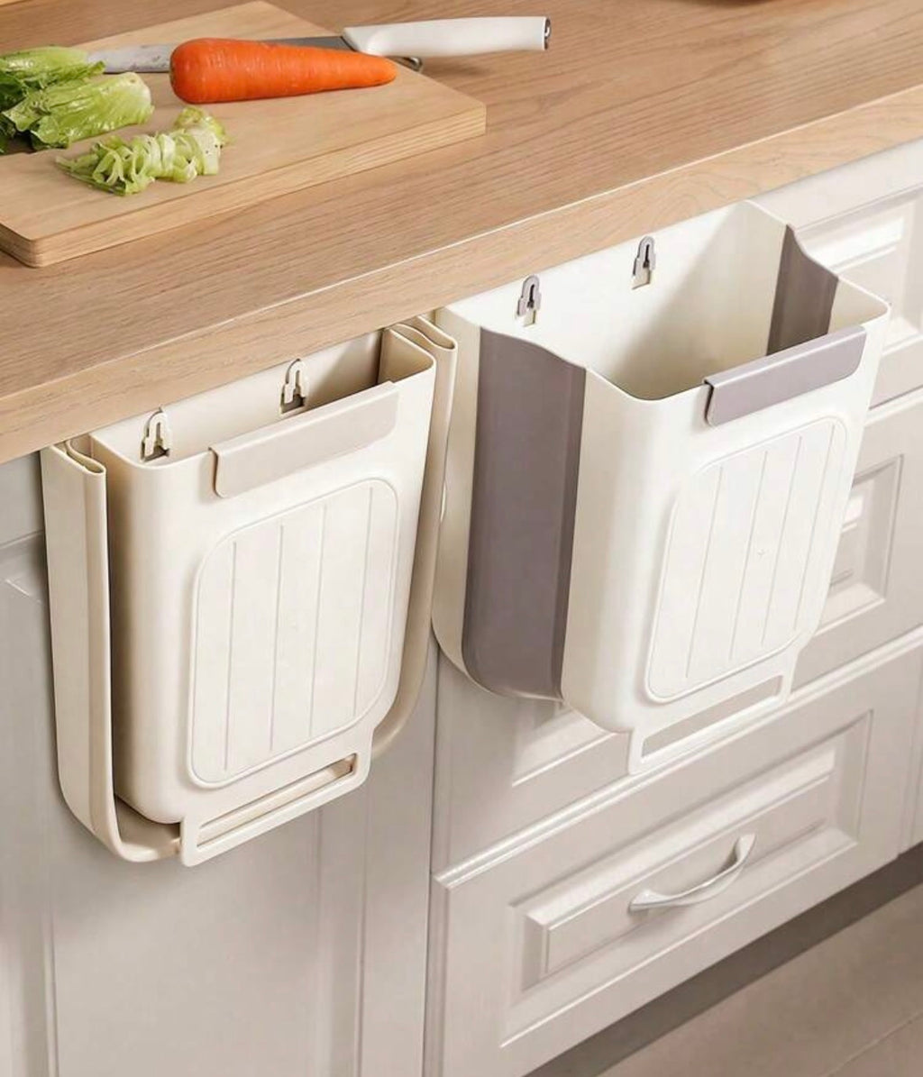 Foldable wall mounted trash can for kitchen