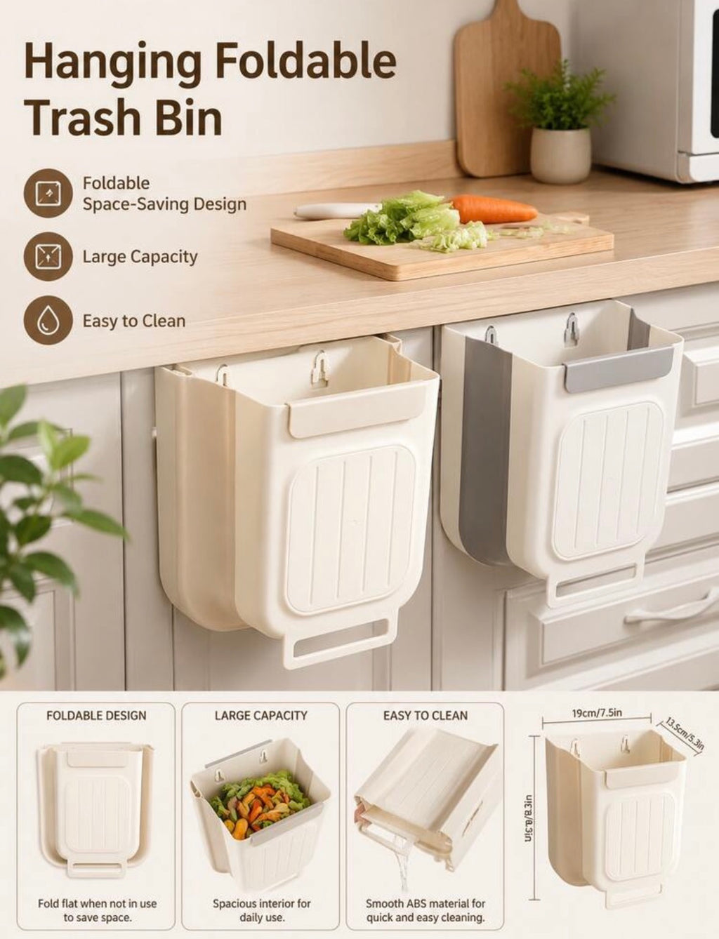 Foldable wall mounted trash can for kitchen