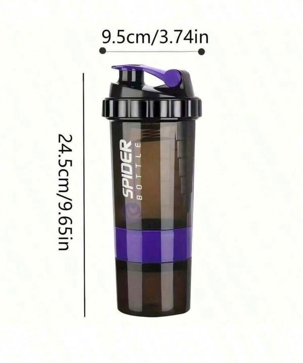 Gym shaker bottle with 3 compartments