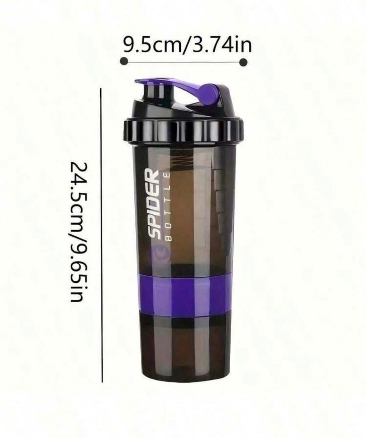 Gym shaker bottle with 3 compartments