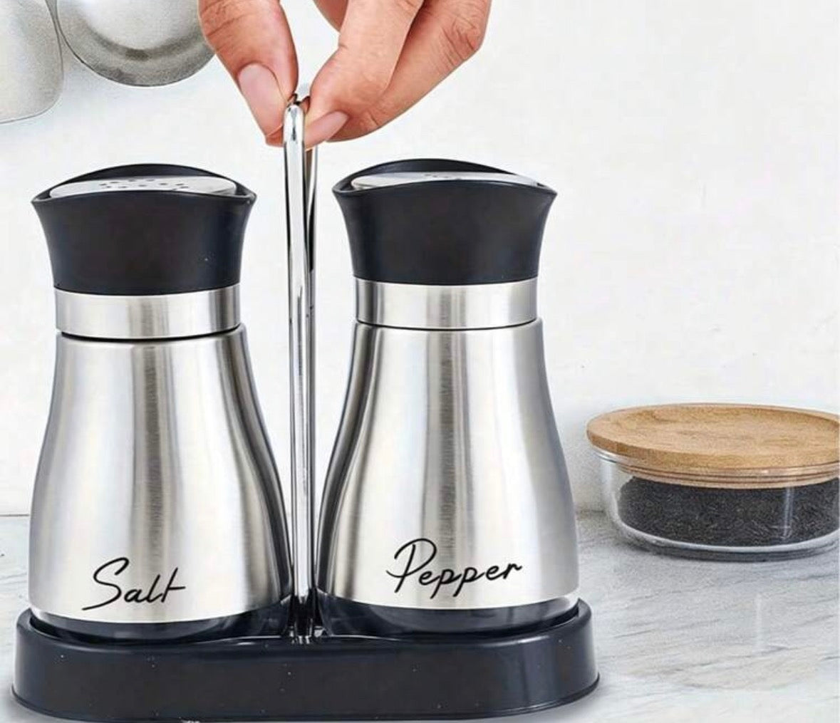 Salt and pepper glass jars