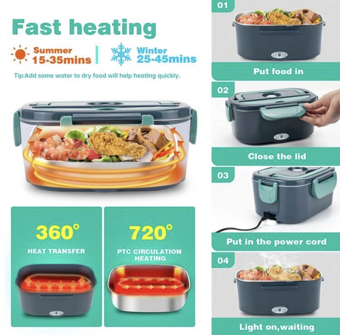 Electric heated lunch box