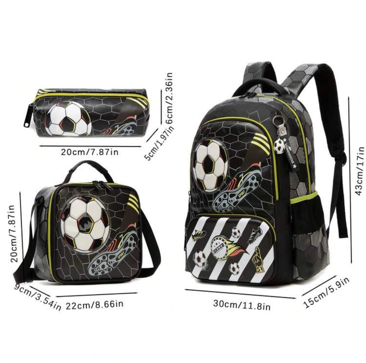 3 piece football school bag set