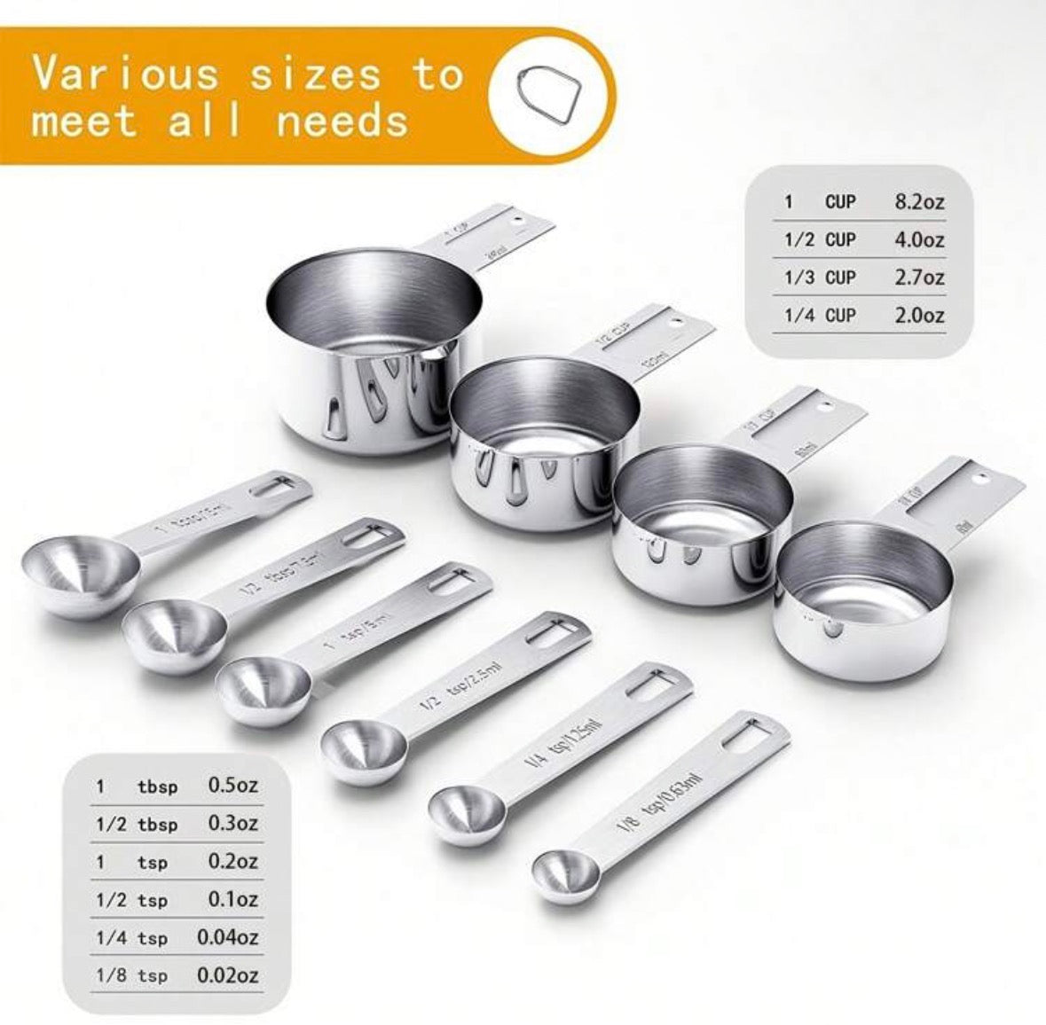 Stainless steal 10pcs measuring cups