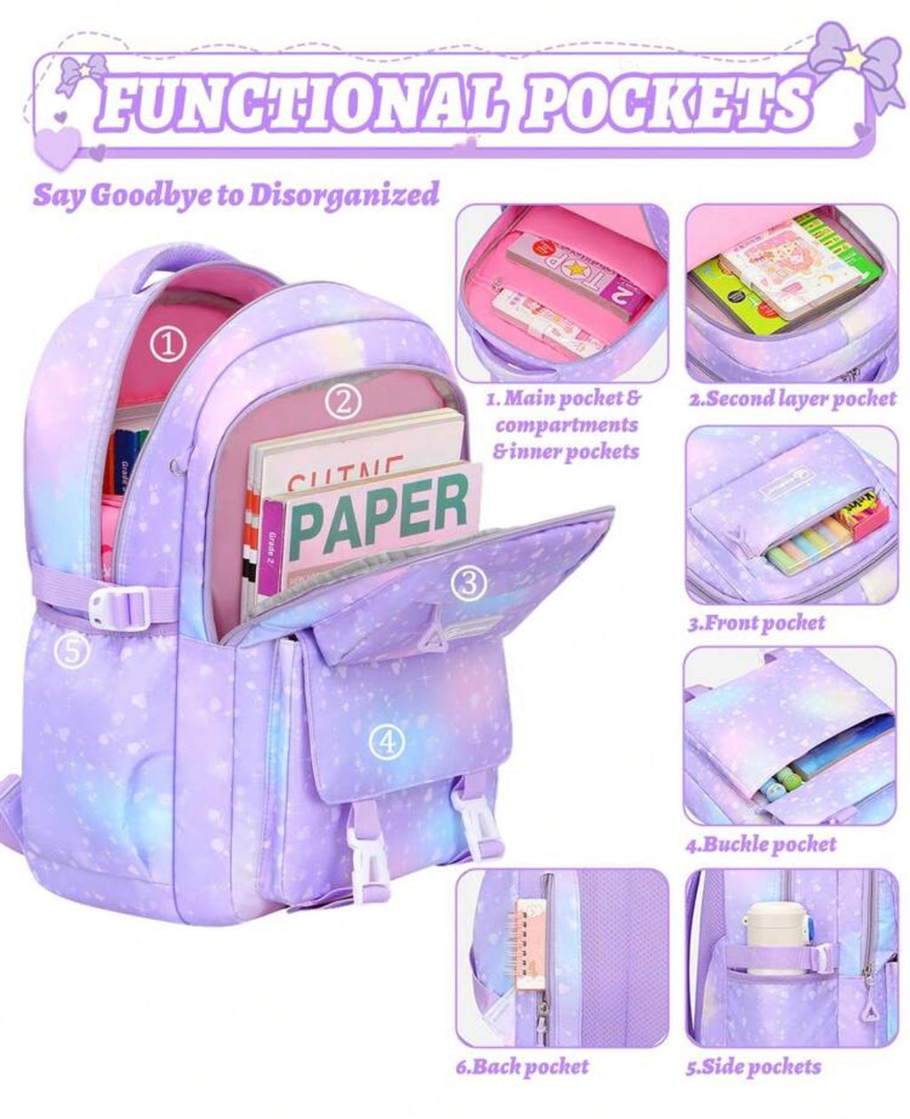 Gradient girl school 3 piece bag set (bag,lunch box,pencil case)