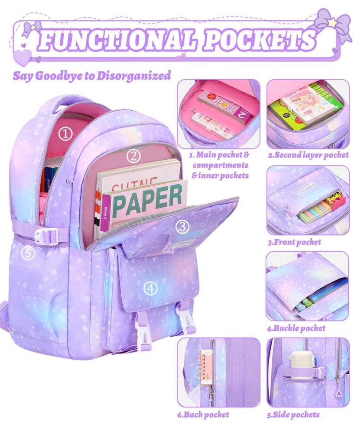 Gradient girl school 3 piece bag set (bag,lunch box,pencil case)