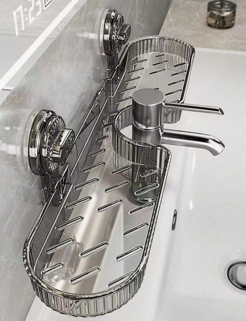 Bathroom faucet wall mounted storage rack
