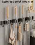 Wall mount mop holder with hooks heavy duty