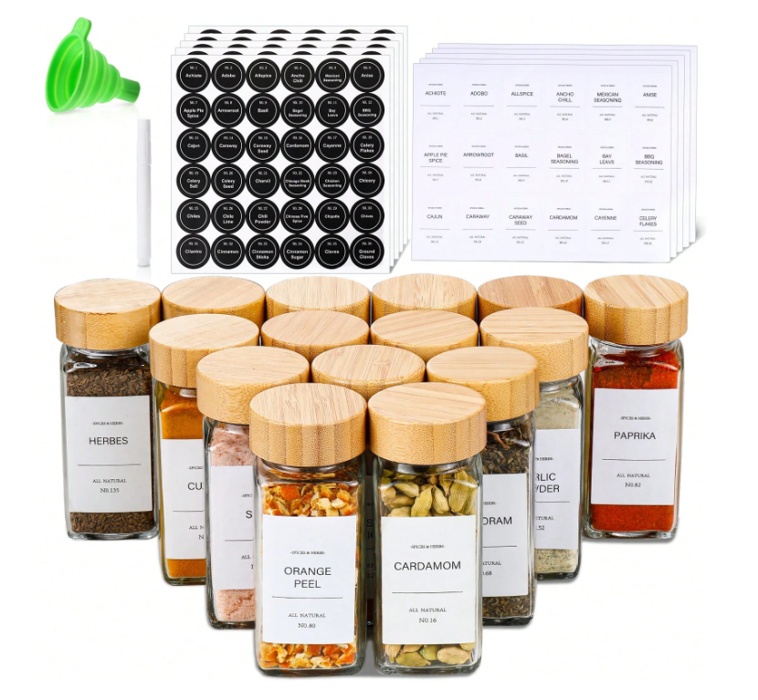 Labeled spice bottle set