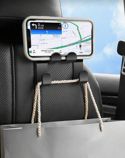 Car seat headrest hook for phone or bags